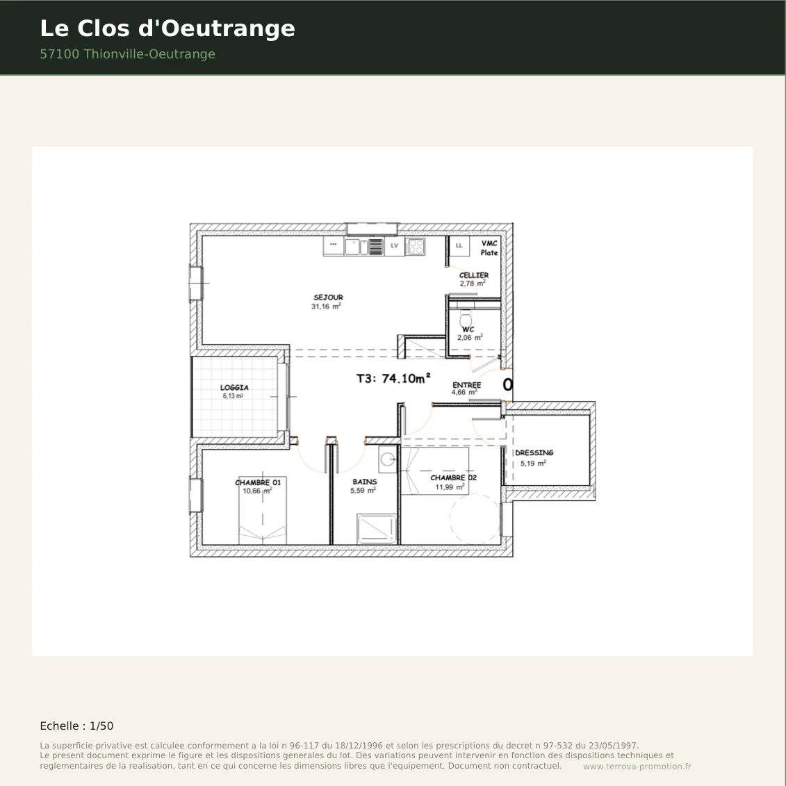 Plan de l'appartement 03, Le Clos d'Oeutrange