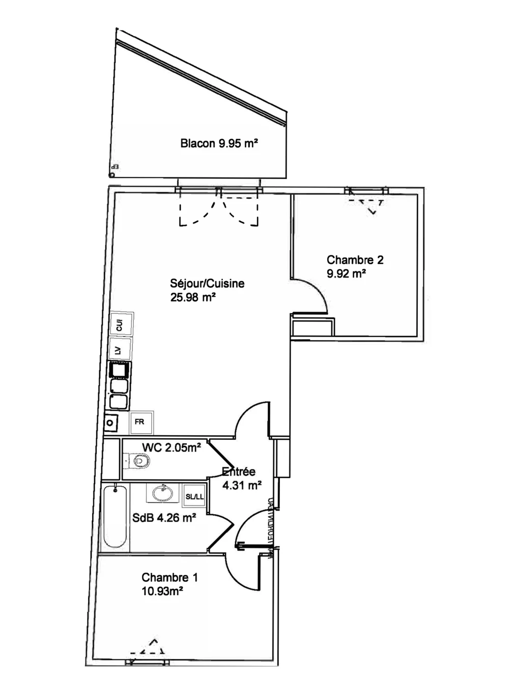 Plan de l'appartement A02, Les Terrasses de Woippy
