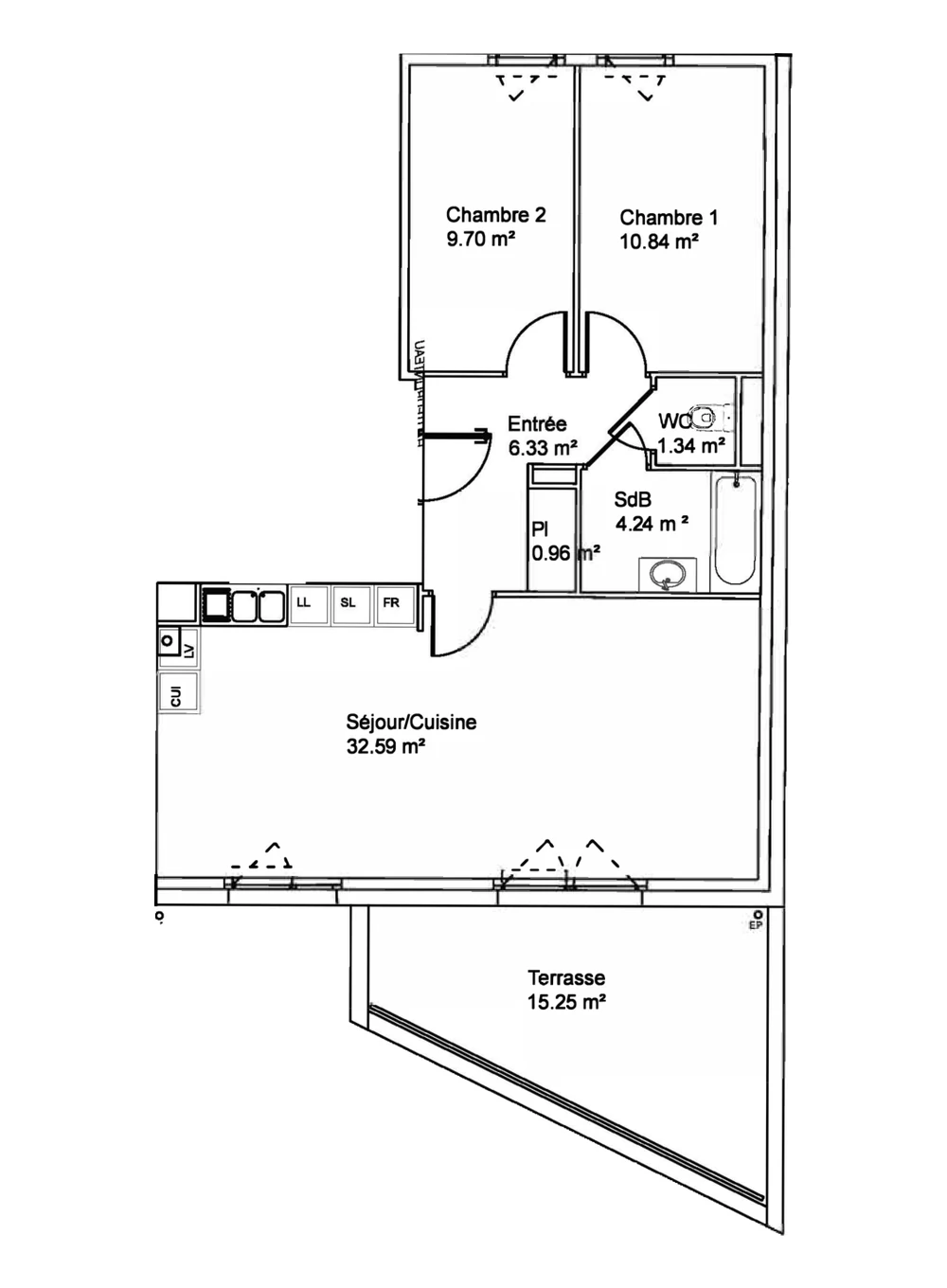 Plan de l'appartement A05, Les Terrasses de Woippy