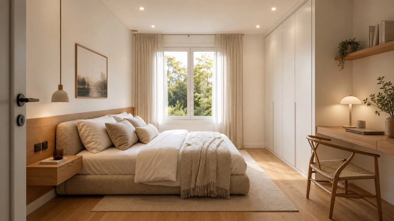 Chambre avec espace bureau